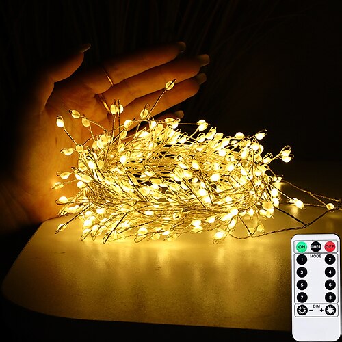 

Guirlande lumineuse LED en fil de cuivre avec télécommande de 3 m, 100 LED, 6 m, 200 LED, alimentée par USB, 8 modes d'éclairage pour Noël, fête de mariage, jardin, arbre, vacances, décoration