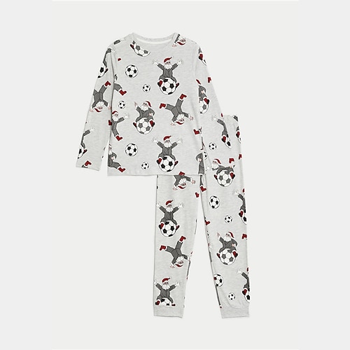 

Boys 3D Santa Claus Football Pajama Set Long Sleeve 3D Print Fall Winter Active Cool Daily Polyester Kids 3-12 Years Crew Neck Home Causal Indoor Regular Fit
