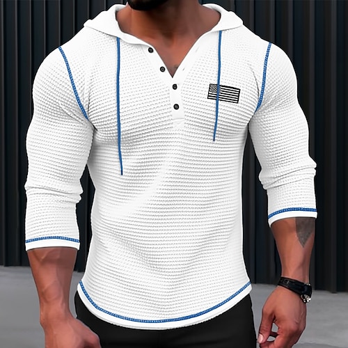 

Hombre Camiseta Camisa de gofres Henley Shirt Camiseta superior Camisa de manga larga Bloque de color Bandera Con Capucha Calle Vacaciones Manga Larga Retazos Ropa Moda Design Básico