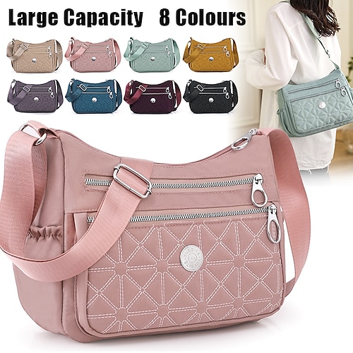 

Women's Crossbody Bag Shoulder Bag Hobo Bag Oxford Cloth Outdoor Daily Holiday Zipper Large Capacity Waterproof Lightweight Solid Color Quilted claret Black Yellow