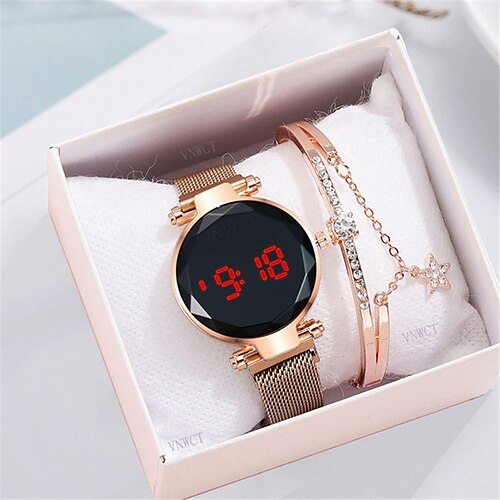 

Luxus Magnet Digitaluhren für Frauen Roségold LED Quarzuhr Armband Halskette Set Geschenk weibliche Uhr relogio feminino