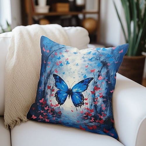 

Funda de almohada de doble cara con mariposa azul, 1 unidad, funda de cojín cuadrada decorativa suave, funda de almohada para dormitorio, sala de estar, sofá, silla