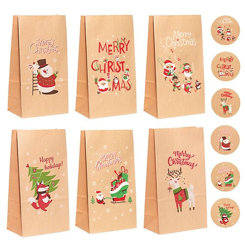 

24 Stück Geschenktüten für Weihnachten, Adventskalender-Geschenktüten, 24-Tage-Countdown-Kalender-Hängetüten, 2023 Weihnachts-Kraftpapier-DIY-Tasche mit Aufkleber