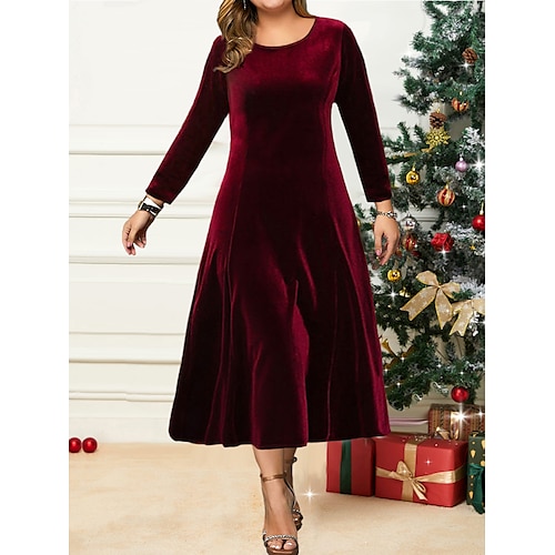 

женское красное рождественское платье больших размеров, праздничное платье, бархатное платье, коктейльное платье, платье миди, винно-зеленое, с длинными рукавами, чистый цвет, лоскутное платье,