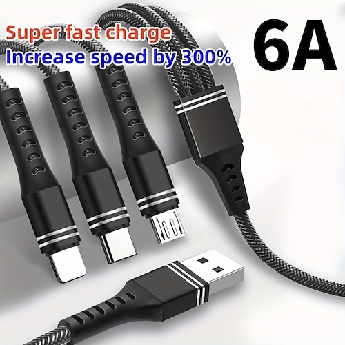 

3-em-1 totalmente compatível cabo de dados de carregamento rápido rede de pesca tecelagem threadcharging cabo de carregamento rápido transmissão de dados para android iphone cabo de dados