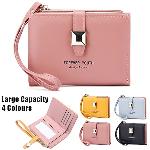 

Femme Portefeuille Porte-cartes de crédit faux cuir Achats du quotidien Vacances Rivet Fermeture Grande Capacité Etanche Poids Léger Couleur unie Noir Jaune Rose Claire