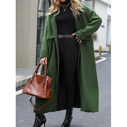 

Manteau Femme Extérieur Plein Air du quotidien Sortie mode Style classique Décontractées Style de rue Avec poches Surdimensionné Maxi Manteau Vert Véronèse Automne Hiver Double Boutonnage Revers