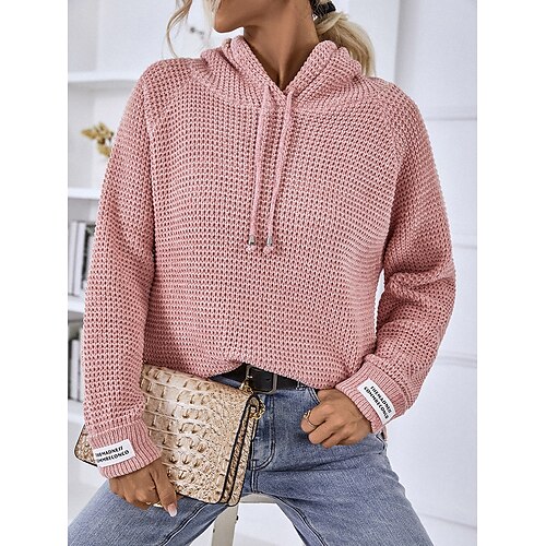 

Pull Maille Femme Grosse maille Tricoter Normal Capuche Couleur unie Capuche mode Décontractées Ecole sport manche longue Printemps Automne Jaune Rose Claire S M L