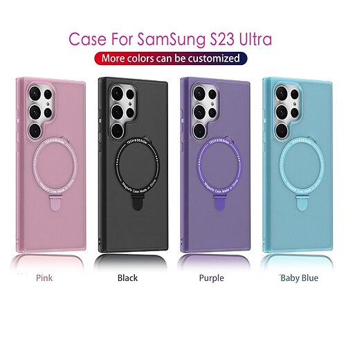 

telefone Capinha Para Samsung Galaxy S23 Ultra Plus S22 Plus Ultra Capa traseira Com Magsafe Com Suporte Translúcido Suporte para carregamento sem fio Côr Sólida Metal Silicone