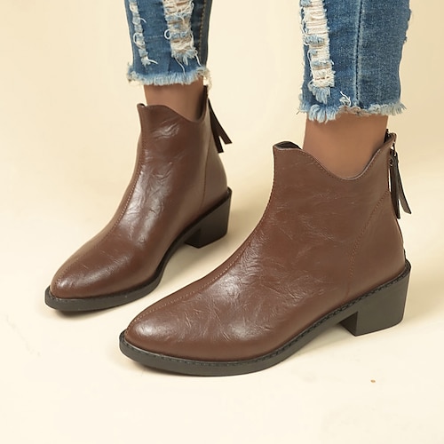 

Damen Stiefel Übergrössen Stiefel mit Absatz B¨¹ro Täglich Stiefeletten Stiefeletten Blockabsatz Spitze Zehe Vintage Modisch Basic Kunstleder Reißverschluss Schwarz Braun