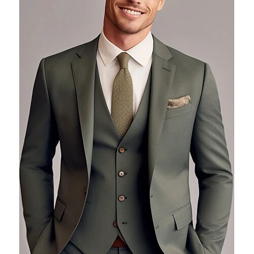 

Green Red Black Men's Wedding Suits 3 Piece Solid Colored Slim Fit Single Breasted Two-buttons 2023