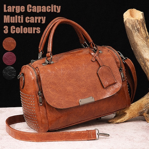 

Mulheres Bolsa de Mão Bolsa crossbody Bolsa de ombro Bolsa Boston Couro PU Diário Feriado Tachas Ziper Grande Capacidade Prova-de-Água Durável Côr Sólida PG671 marrom avermelhado PG671 vinho tinto