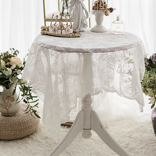 

Nappe en dentelle blanche nappe ronde essuyable nappe de printemps ferme en plein air pique-nique tissu couverture de table florale pour mariage, salle à manger, Pâques