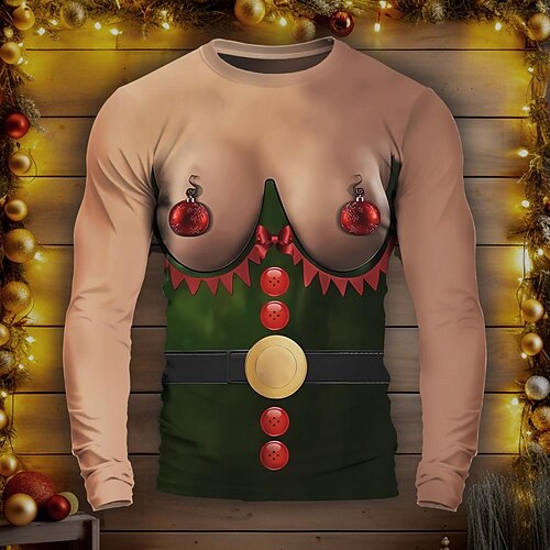

Graphic Simulation joyeux Noël Noël laid du quotidien Extérieur Décontractées Homme 3D effet Soirée Casual Vacances Noël T-shirt Marron manche longue Col Ras du Cou Chemise Printemps Automne