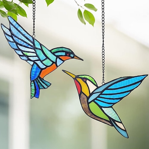 

Oiseaux en verre sur des ornements de bureau de branche - ornements en alliage de couleurs d'oiseaux de style multicolore double face adaptés à la terrasse de la maison et aux amoureux des oiseaux