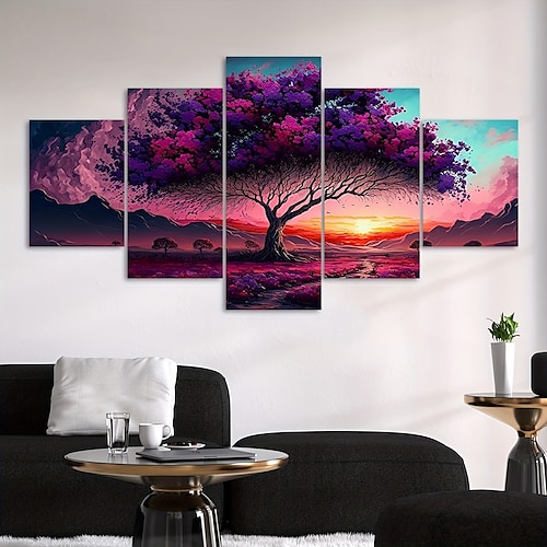 

5 Panels Tree of Life Plants Wall Art Modern Picture Home Decor Wall Hanging Gift Rolled Canvas Unframed Unstretched