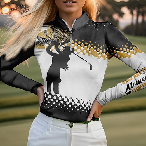 

Women's Polo Shirt Funny Golf Shirt Breathable Quick Dry Moisture Wicking Long Sleeve Golf Apparel Golf Clothes Regular Fit Zipper Stand Collar Printed Spring Autumn Tennis Golf