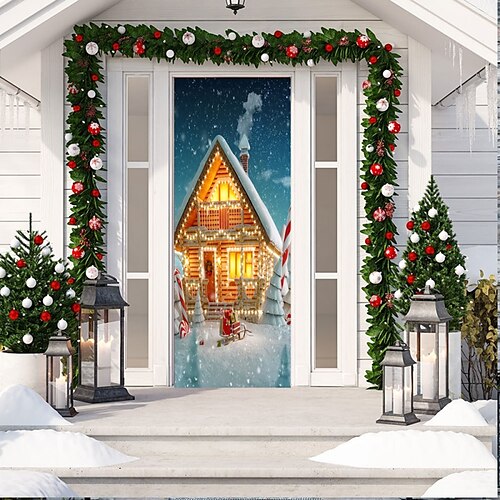 

Weihnachten 3D-Aufkleber, wasserdichte Türaufkleber, Weihnachtstür-Wandbild, selbstklebende Tapete, PVC-Aufkleber, abnehmbarer Wandaufkleber für Heimbüro-Dekoration
