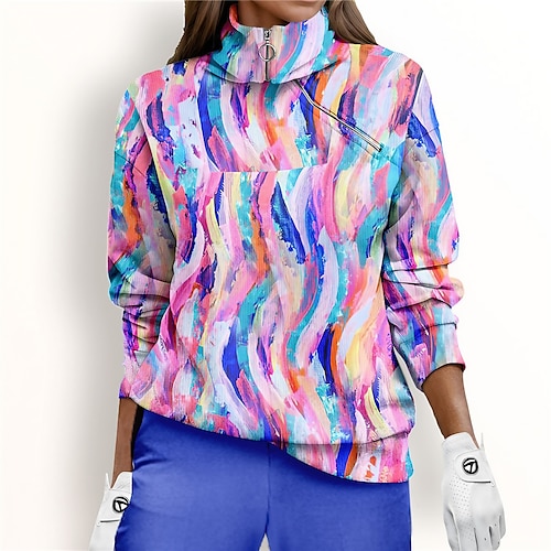 

Femme Sweat à capuche de golf Pull de golf Sweat Golf Chaud Respirable Evacuation de l'humidité manche longue Vêtements d'extérieur de golf Top Standard 1/4 Zip Col Montant Imprimé Printemps Automne