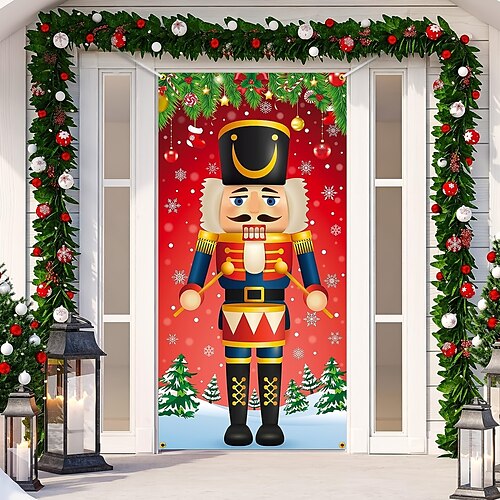 

Weihnachten Nussknacker Weihnachtstürabdeckungen Dekoration Hintergrund Tür Banner für Haustür Bauernhaus Weihnachten Urlaub Party Dekor Zubehör