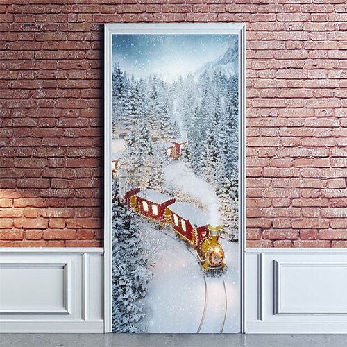 

Autocollants de noël 3d autocollants de porte imperméables décoration murale de porte de noël autocollant de papier peint auto-adhésif autocollant en pvc autocollant mural amovible pour la décoration