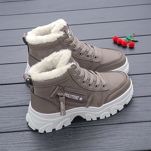 

Women's Sneakers Boots Snow Boots Dad Shoes Daily Solid Color Fleece Lined Booties Ankle Boots Winter Embroidery Flat Heel Round Toe Casual Minimalism Running Walking PU Lace-up Black Brown Gray
