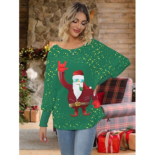 

Women's Ugly Christmas Sweater Pullover Sweater Jumper Crew Neck Ribbed Knit Polyester Knitted Print Fall Winter Regular Outdoor Xmas Holiday Daily Stylish Casual Long Sleeve Santa Claus