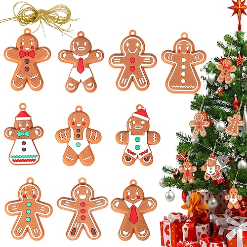 

10pcs Christmas Gingerbread Man Pendant PVC Christmas Tree Biscuit Scene Decoration Elderly Snowflake Baby