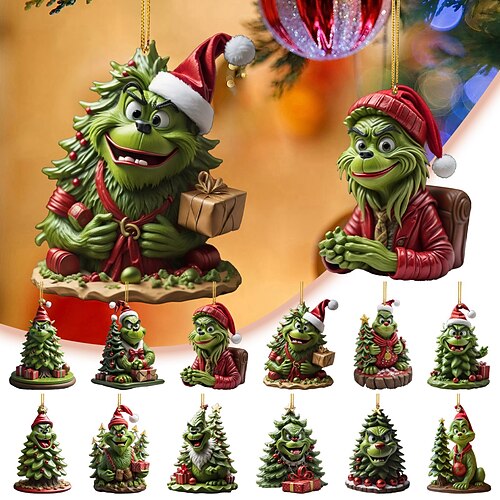 

Enfeite de árvore de natal, ornamento decorativo de desenho animado, ornamento de suspensão de grinch de desenho animado bonito, pingente de interior de carro, decoração de casa grinch