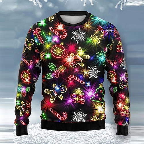 

Snowflake Gingerbread Lights Rock Men's Knitting Print Ugly Christmas Sweater Pullover Sweater Jumper Knitwear Outdoor Daily Vacation Christmas Long Sleeve Crewneck Sweaters Black Army Green Blue