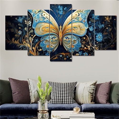 

5 Panels, Wandkunst, Leinwand, Tier, Schmetterling, Drucke, Poster, Malerei, Heimdekoration, Wandbehang, Geschenk, gerollte Leinwand, ohne Rahmen, ungerahmt, ungedehnt