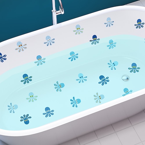 

6 peças de adesivo de polvo azul de desenho animado autoadesivo antiderrapante para banheiro embelezar adesivo decorativo de banheira.