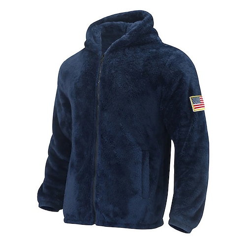 

Homens Moletom Full Zip Hoodie Fuzzy Sherpa Preto Azul Marinha Cáqui Cinzento Com Capuz Tecido Bandeiras Desportos e Ar livre Diário Feriado Roupa de rua Legal Casual Outono inverno Roupa Moletons