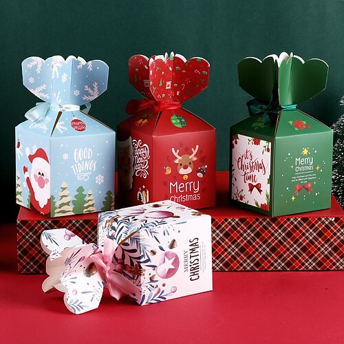 

Boîte à pommes de noël 5 pièces, nouvelle boîte d'emballage pour réveillon de noël, boîte à bonbons de noël personnalisable, boîte en papier