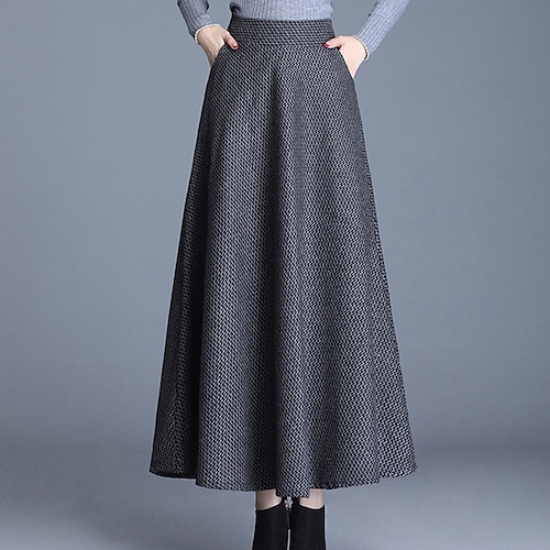 

Falda de mujer falda a cuadros swing maxi acrílico vino gris oscuro caqui faldas gris claro otoñoamp; invierno fruncido estampado moda elegante casual calle diario s m l