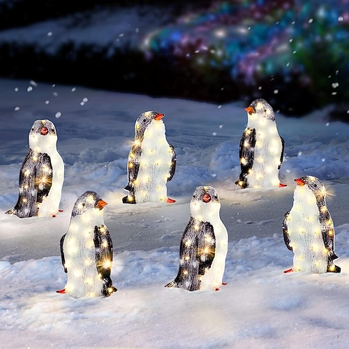 

3 шт., Рождественский садовый светильник с изображением пингвина, уличный декор, ночник, 20 светодиодов на батарейках, рождественская вечеринка, дорожка для двора, зимнее украшение