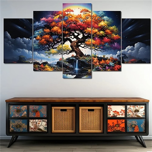 

5 Panels, Wandkunst, Leinwand, botanischer Baum des Lebens, Drucke, Poster, Malerei, Heimdekoration, Wandbehang, Geschenk, gerollte Leinwand, ohne Rahmen, ungerahmt, ungedehnt