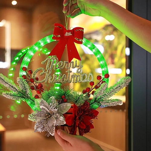 

Christmas Wreath with Led String Lights Decoration Supplies, 6 Light Modes, Two Battery Charger Modes, Simulated Rattan 30cm Hanging Wreath, Suitable for Door Hanging Gifts