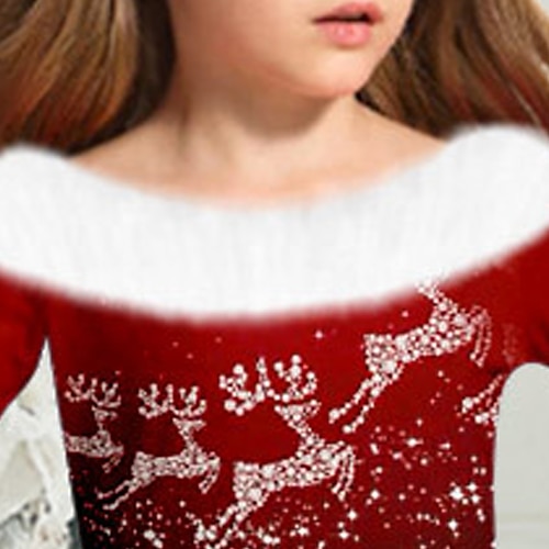  Jul Jenter' 3D Snøfnugg Julekjole Kjole Snowflake kjole Langermet 3D-utskrift Høst Vinter Sport & Utendørs Daglig Ferie søt stil Fritid Vakker Barn 3-12 år Uformell kjole Swingkjole Kjole med A-linje