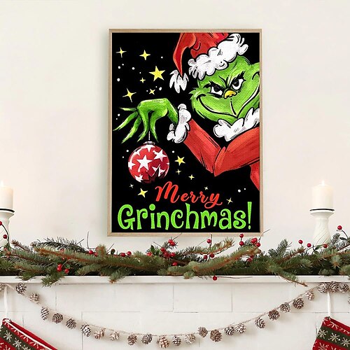 

1pc cadeau de noël bricolage diamant peinture diamant grinch peinture artisanat maison cadeau sans cadre 30x4 0cm/12''x16''