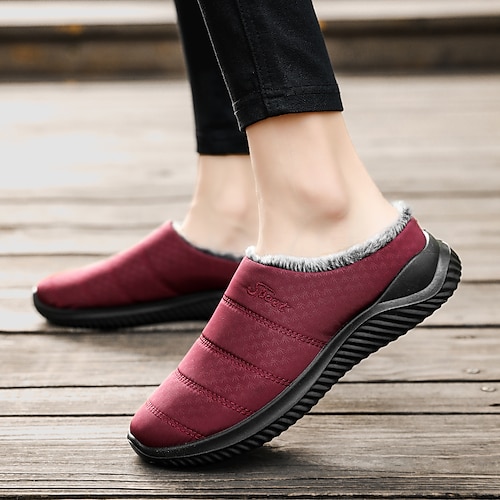 

Femme Mules Mules mocassins Chaussures de confort Intérieur du quotidien Doublé en Polaire Talon Plat Bout rond Décontractées Confort Satin Mocassins Couleur unie Noir Rouge Violet