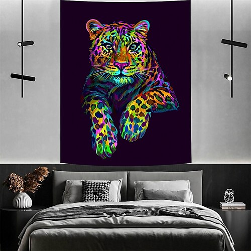 

Leoparden-Tier-Schwarzlicht-Wandteppich, UV-reaktiv, leuchtet im Dunkeln, Trippy Misty, hängender Wandteppich, Wandkunst-Wandbild für Wohnzimmer, Schlafzimmer