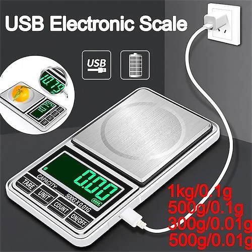 

300/500g led portátil mini bolso jóias escala usb recarregável digital eletrônico jóias escala de ouro 0.01g alta precisão mini portátil led backlight g/ct/dwt/ozt/gn/t/oz ingredientes de cozinha