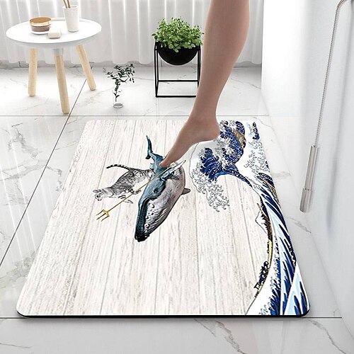 

Tapis de bain en terre de diatomées vague de mer tapis souple en caoutchouc antidérapant à séchage rapide super absorbant mince tapis de salle de bain pour sous la porte - tapis de sol de salle de