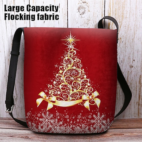 

Women's Crossbody Bag Shoulder Bag Fluffy Bag Polyester Outdoor Christmas Daily Print Large Capacity Lightweight Durable Red