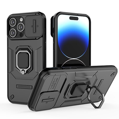 

téléphone Coque Pour iPhone 15 Pro Max iPhone 14 Plus iPhone 13 Pro Max Coque Arriere Anneau de Maintien Protecteur d'objectif de caméra Antichoc Formes Géométriques Armure TPU PC