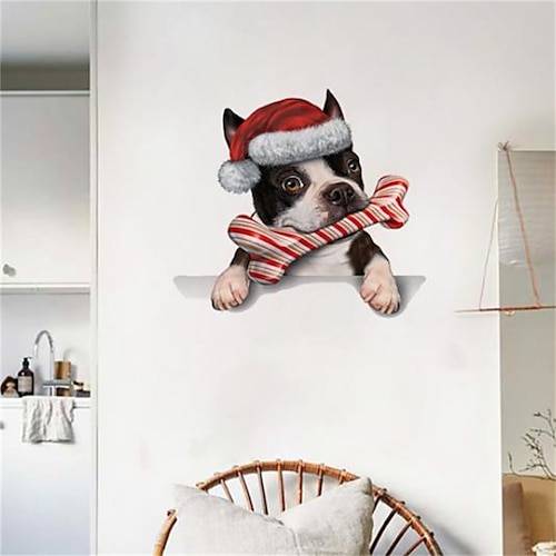 

Christmas Cartoon Wall Stickers Pet Dog Christmas Hat Stickers Children's Bedroom Self-Adhesive Decorative Stickers