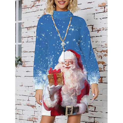 

Mujer feo suéter de Navidad vestido de suéter suéteres de Navidad cuello alto punto acanalado poliéster estampado de punto otoño invierno largo al aire libre Navidad vacaciones diario elegante casual