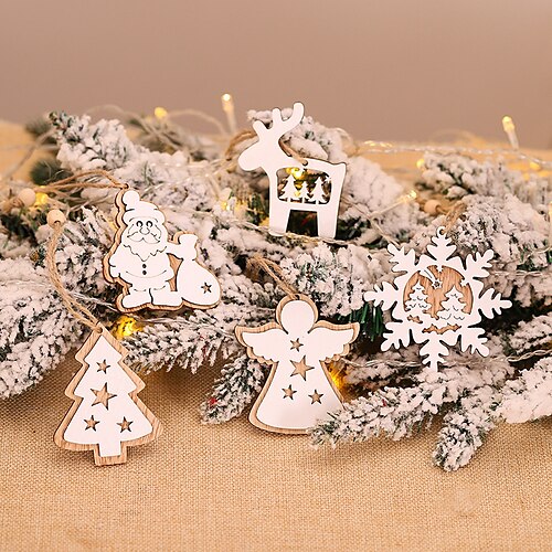 

Christmas Decorations Printed White Double Wooden Pendant Christmas Tree DIY Decoration.