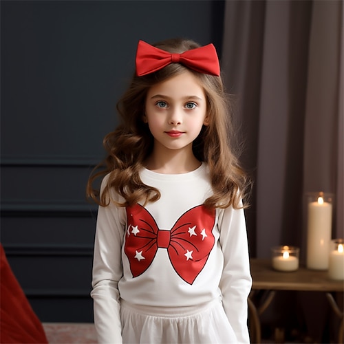 

Christmas Girls' 3D Bow tie Tee Shirt Long Sleeve 3D Print Fall Winter Active Fashion Cute Polyester Kids 3-12 Years Crew Neck Outdoor Casual Daily Regular Fit